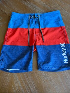 Hurley Blue & Red Striped Boy's Hybrid Shorts